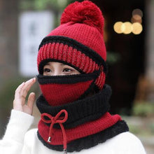 Load image into Gallery viewer, Women's Winter Knit Beanie Hat, Scarf, and Mask Set