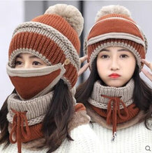 Load image into Gallery viewer, Women's Winter Knit Beanie Hat, Scarf, and Mask Set